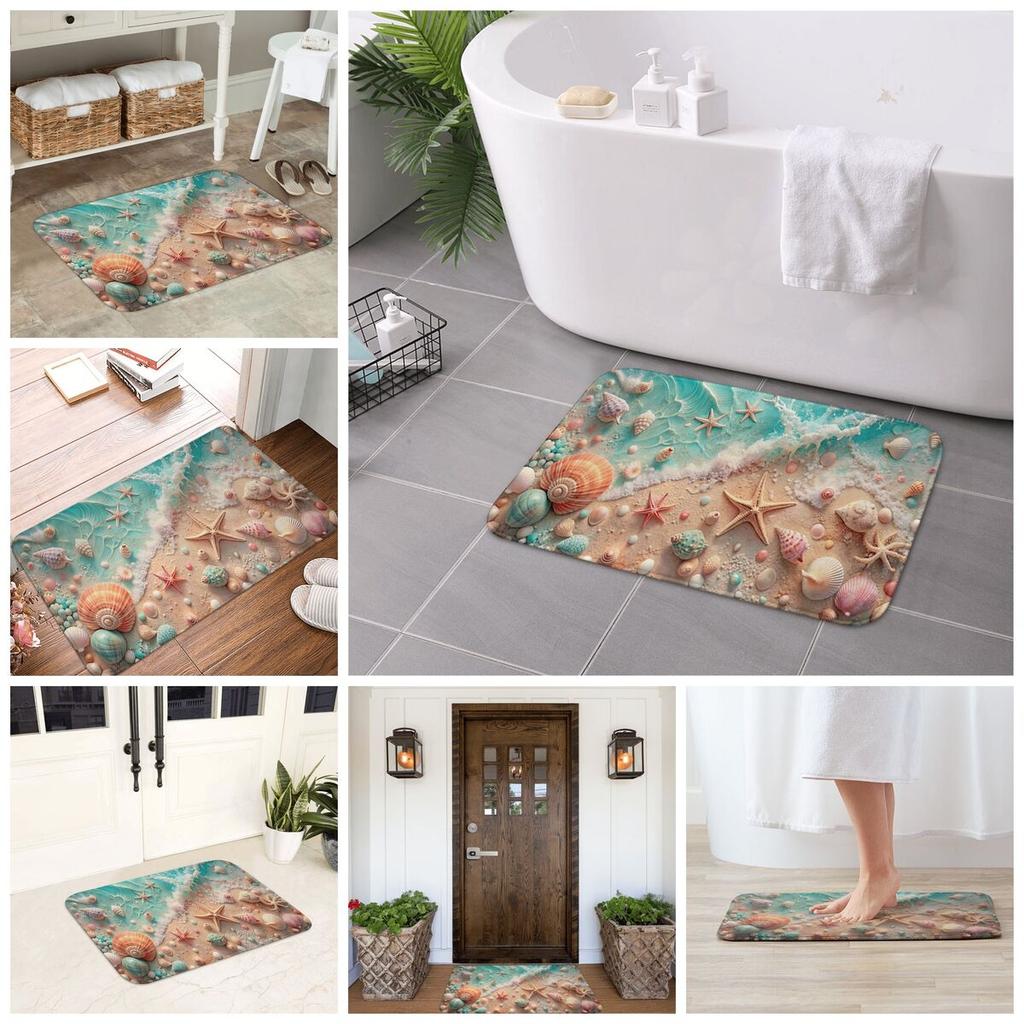 Ocean Waves Seashells Non-slip Doormat Floor Mat Cushion Carpet Rug for Kitchen Entrance Home Bedroom Footpad Mats