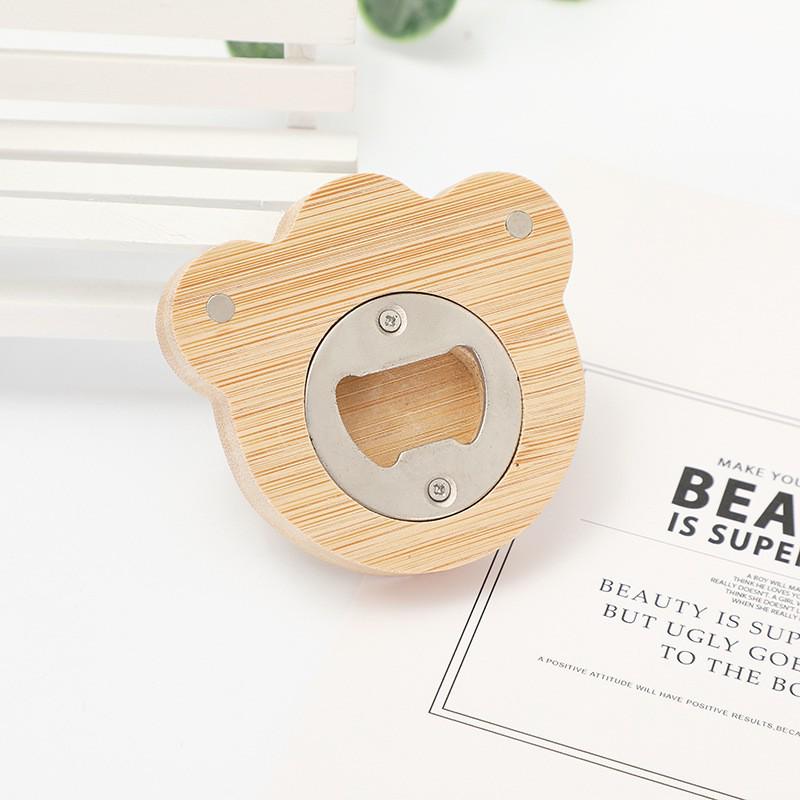 Bamboo Magnetic Beer Bottle Opener & Fridge Sticker - Stainless Steel & Wood