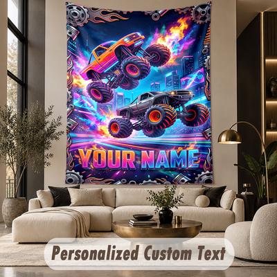 Monster Truck (117) Theme Custom Tapestry Personalized Custom Name Text Wall Hanging Tapestry Home Decor Background Cloth
