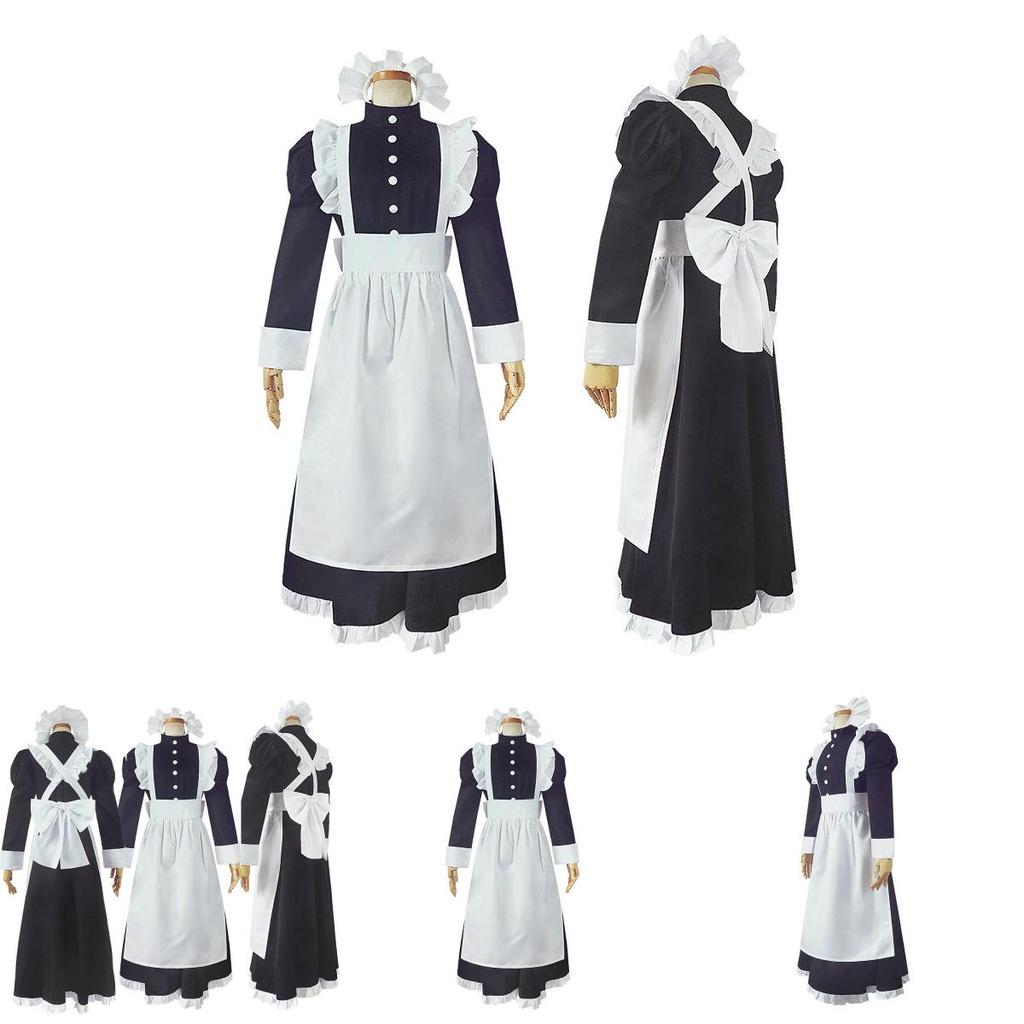 Style Long British Maid Outfit Men Women Lace Cosplay Dress Halloween Costume