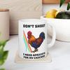 Funny Rooster Meme Mug Don't Shoot I Need Apricots for My Chicken Mug Gamers Ceramic Coffee Cup Gift for Streamers And Meme Lovers
