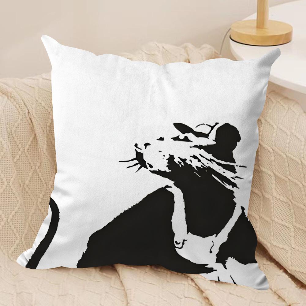 Graffiti Artist BBanksy Cushion Cover Silky Short Plush Invisible Zipper Dustproof Sofa Pillow Case For Home Decor