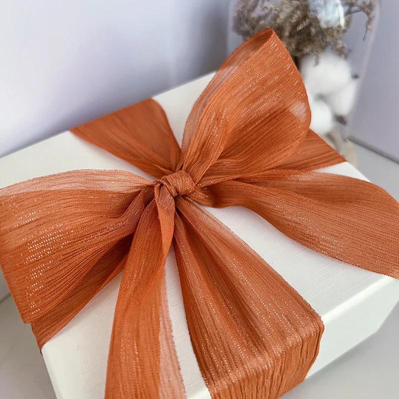 Silver Sparkling Yarn Ribbon Chiffon Wedding Wrinkle Mesh Accessories Bright Silk Wrinkle Gift Box Flower Bundle Packaging