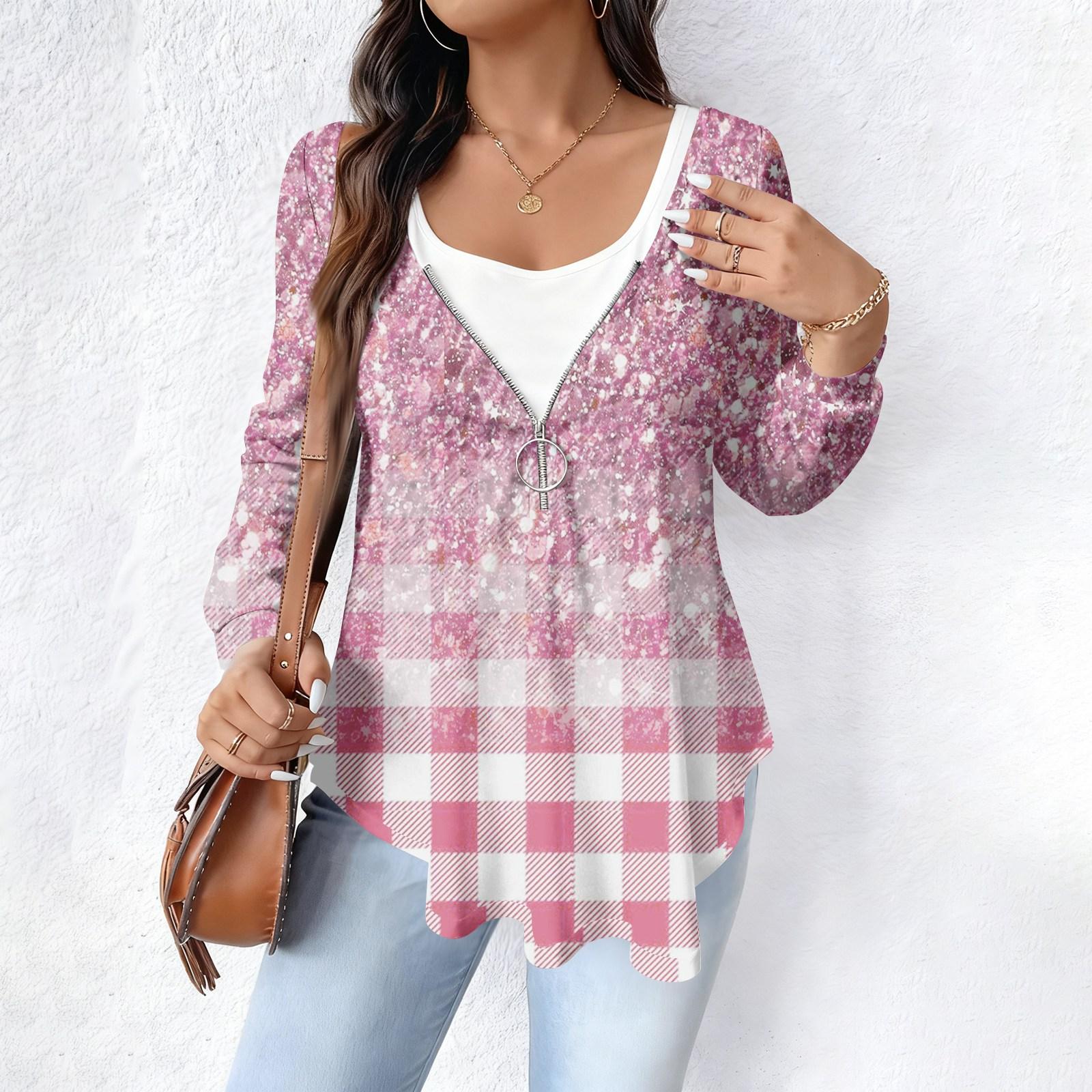 

Женский модный повседневный топ с длинными рукавами, свободного кроя оверсайз, с принтом L розовый