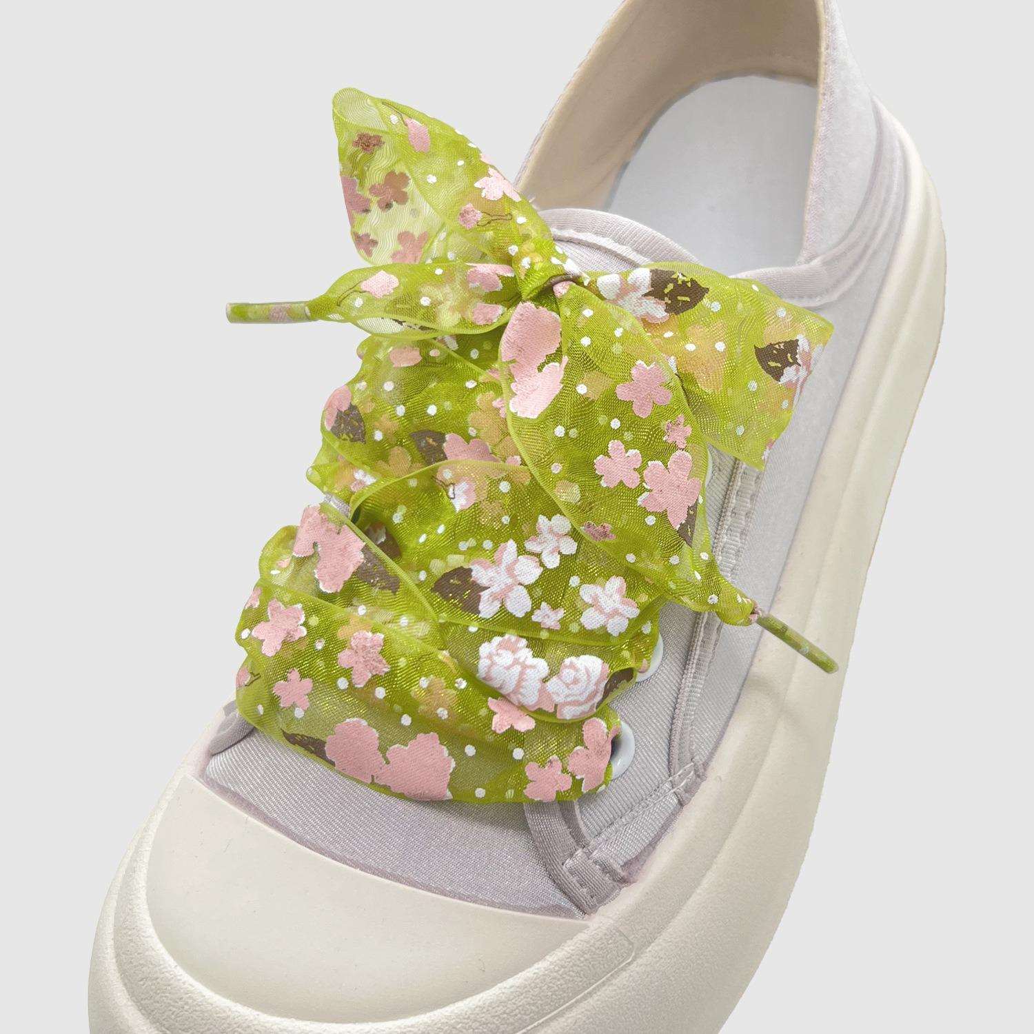 

Новые плоские шнурки шириной 2,6 см с принтом, кружевные шнурки для кроссовок, органза, пряжа Dreamy Snow, прозрачные шнурки для женщин, 1 пара 120cm светло-зеленый