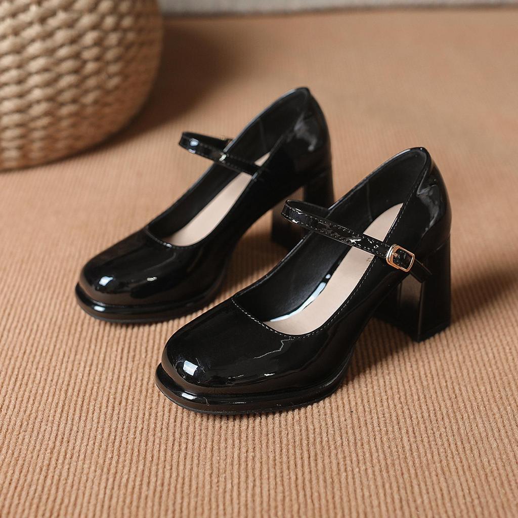 Plateau-High-Heels aus Rindsleder im Mary-Jane-Stil für Damen – wasserdicht, Retro, mit Schnallenriemen und dickem Absatz