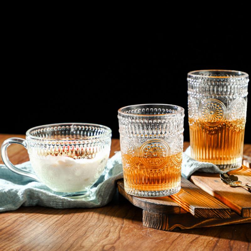Vintage Reliefglasbecher Wein Kaffee Cocktail Milch Saft Trinken Transparent Teetasse Homeworld Küche Wasserbecher 2025 Neu