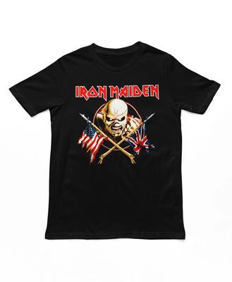 Iron Maiden Crossed Flags T Shirt Mens Rock Music Classic Band Tee New Black