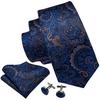 Barry.Wang Mens Blue Tie Novelty Striped Silk Necktie Pocket Square Cufflinks Set Designer