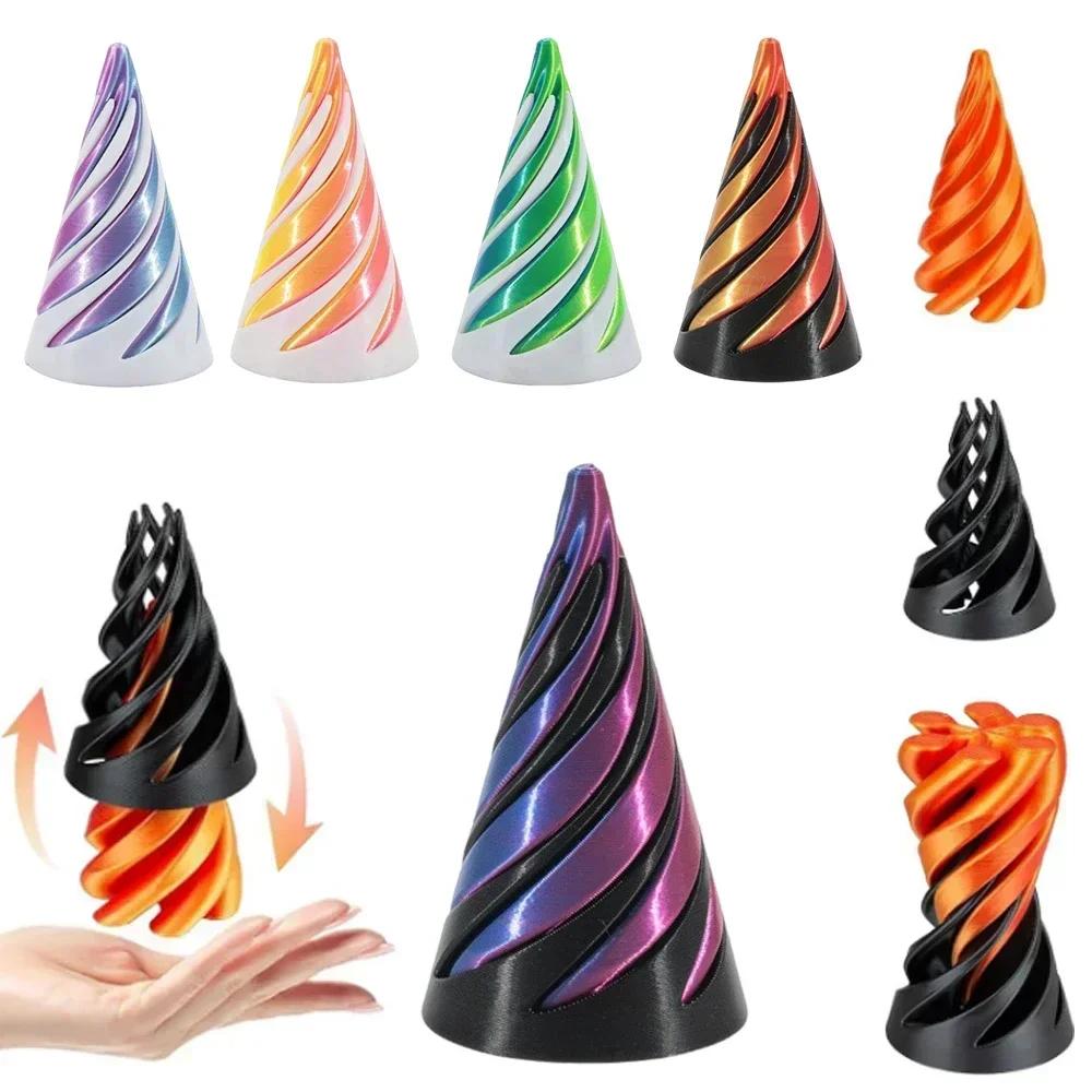 Hot Pyramid Helix Screw Fidget Toy 3D Printed Spiral Cone Decompression Decorative Ornaments Impossible Passthrough Sculpture