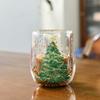 Drinking Cup with Christmas Tree Sparkles Double Walled Sparkling Christmas Tree Glass Mug for Warm Beverages