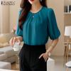 ZANZEA Women Casual Round Neck Summer Half Sleeve Blouse