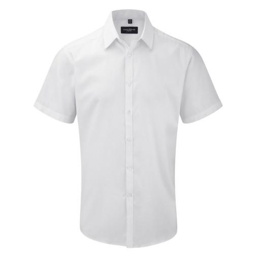 Russell Collection Mens Plain Herringbone Tailored Short-Sleeved Shirt