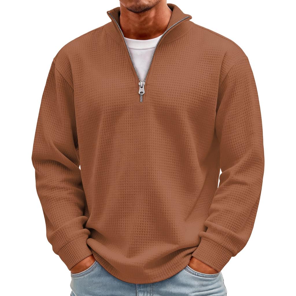 Men's Casual Knit Long Sleeve Pullover with Stand Collar and Ribbed Cuffs