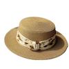 New French-style Fashion Straw Hat with Flat Brim for Women, Summer Seaside Flat-top Straw Hat, Beach Vacation Sunshade and Sun Protection Hat