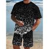 Summer Men's Outdoor Short-sleeved T-shirt + Shorts Set, Digitally Printed Retro Style Pattern, a Must-have for Street Fashionistas