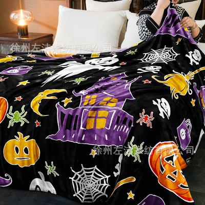 Soft Flannel Glow-in-the-dark Blanket Halloween Pumpkin Ghost Bat Blanket Halloween Blanket Bed Sofa Chair Decoration