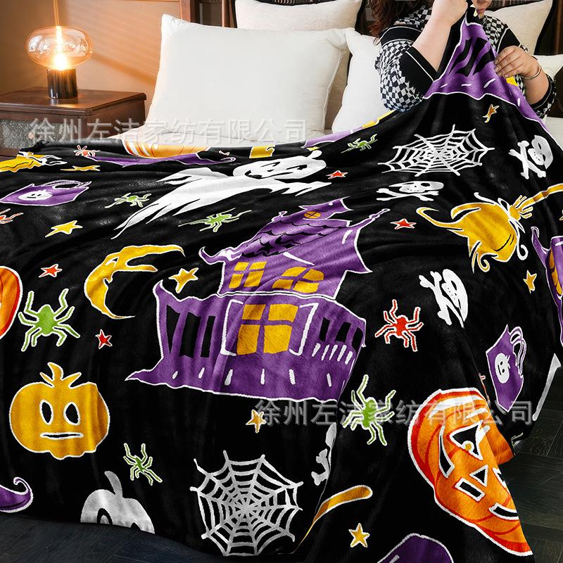 Soft Flannel Glow-in-the-dark Blanket Halloween Pumpkin Ghost Bat Blanket Halloween Blanket Bed Sofa Chair Decoration