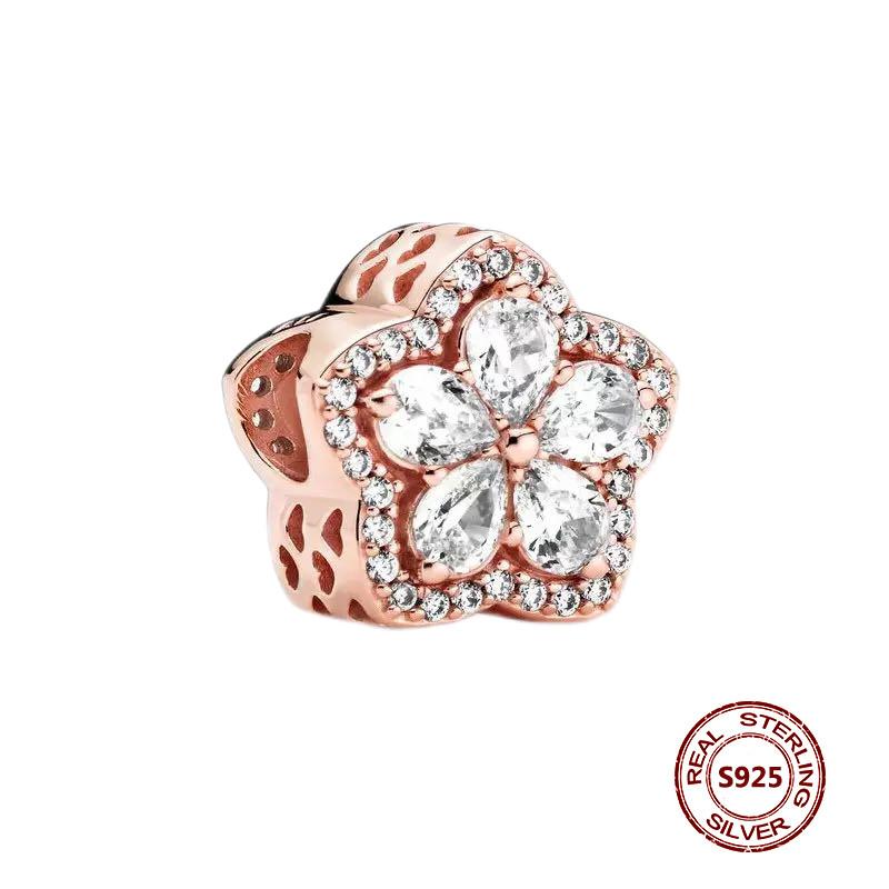 Flower Charms Fit Bracelets Sunflower 925 Silver Tulip Sakura Daisy Rose Flowers Beads DIY Jewelry Making