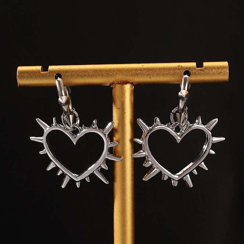 Punk Hip Hop Silber Dornen Herz Creolen für Damen Gothic Rock Kreuz Anhänger Ohrring Grunge Y2K Schmuck Geschenke