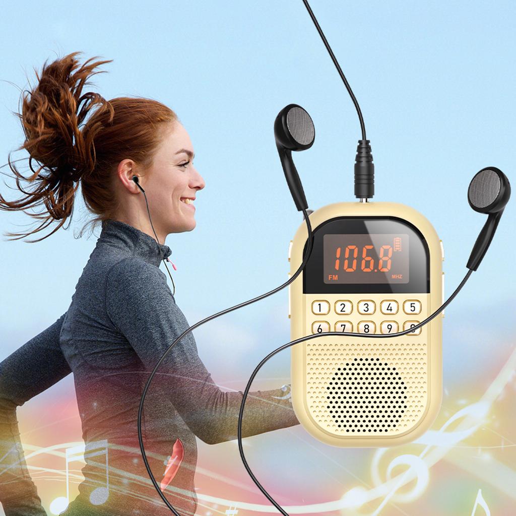 Portable Radio Rechargeable Personal Radio with Earphone Mini Digital Tuning Radio for Walking Jogging