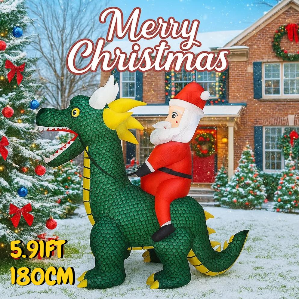 5.91FT Giant Inflatable Santa Dragon Toy Home Decor Ornaments Christmas Decorations Outdoor Xmas Supplies Festive Holiday Gift