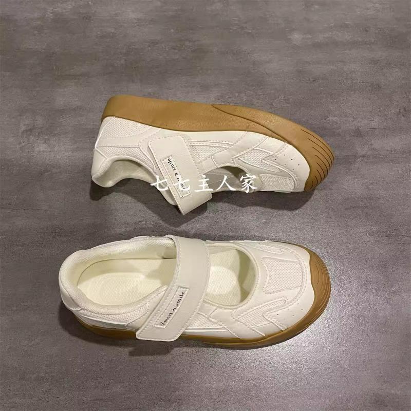 New mesh shoes women's breathable shallow mouth single shoes Velcro canvas shoes niche design casual white shoes trend