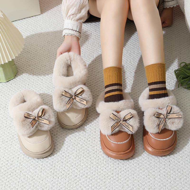 Bow Waterproof Cotton Slippers Indoor Home Non-slip Soft Bottom Comfortable Velvet Thermal Slippers