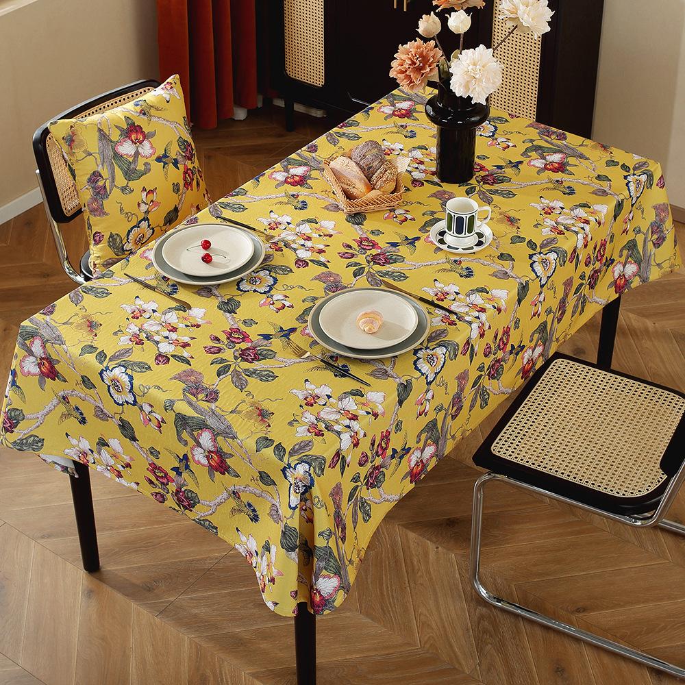 New Chinese Tablecloth Cotton and Linen Wind Flower and Bird Print Zen Tea Table Tablecloth Coffee Table Mat