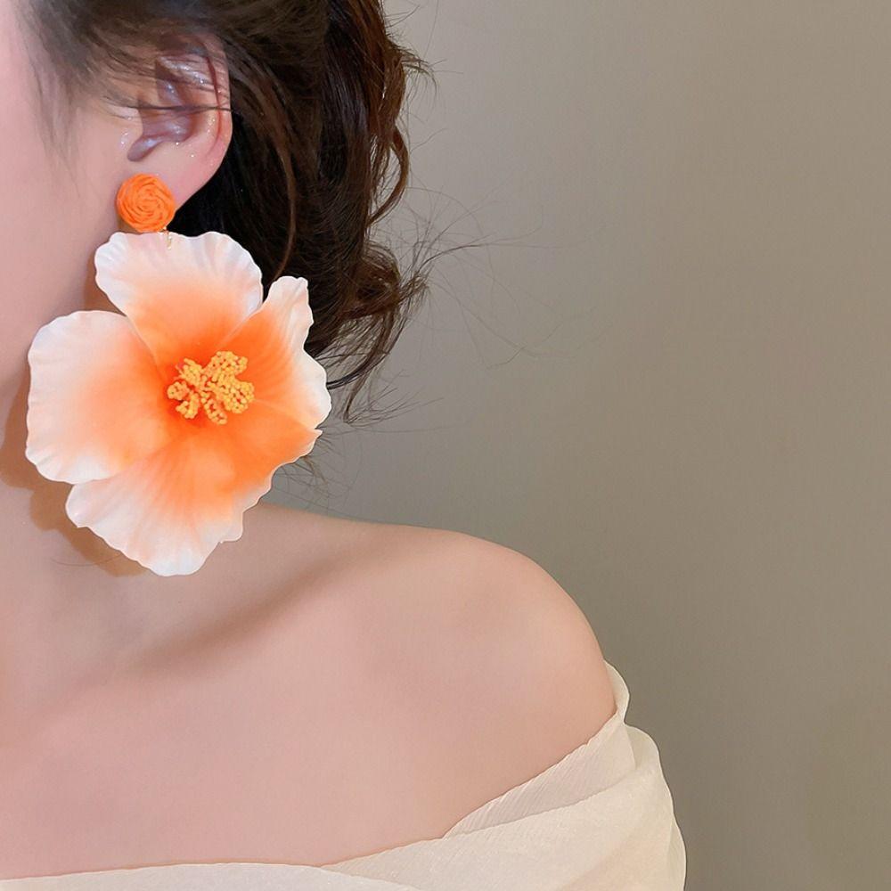 Silver Needle Simulated Flower Drop Earrings Zinc Zinc Alloy Lafite Grass Earrings Flower Earrings  Women