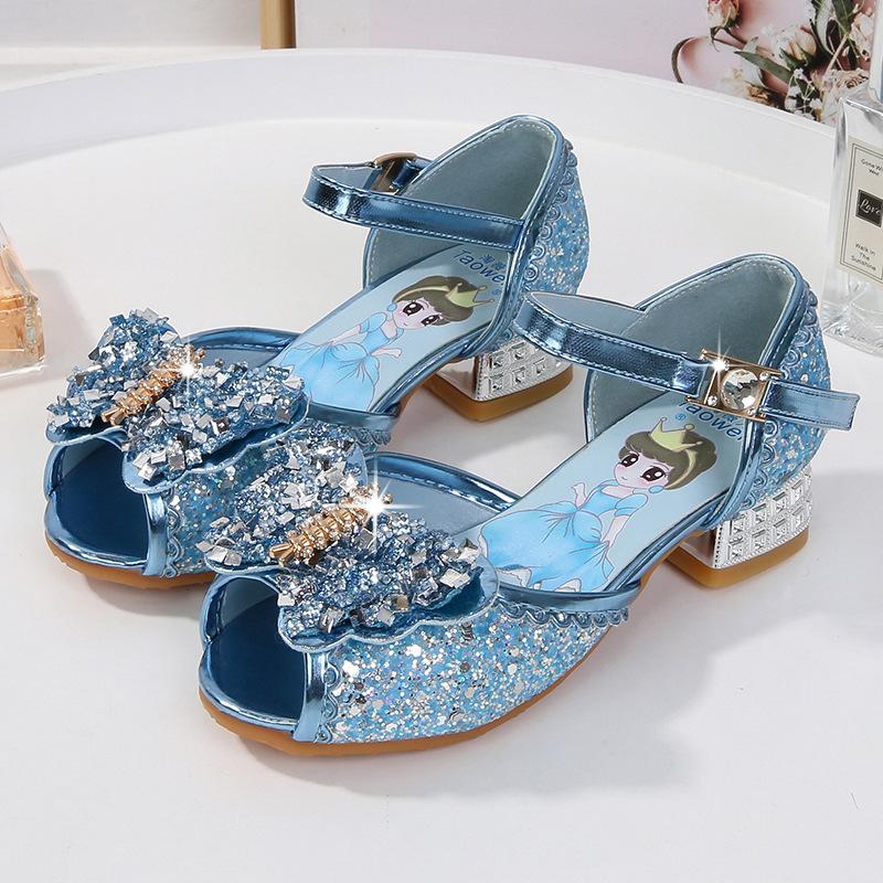 Girls Sandals For Little Medium Big Children 3-11 Years Kids High Heeled Sandals Butterfly Rhinestone Glitter Sparkling Shoes