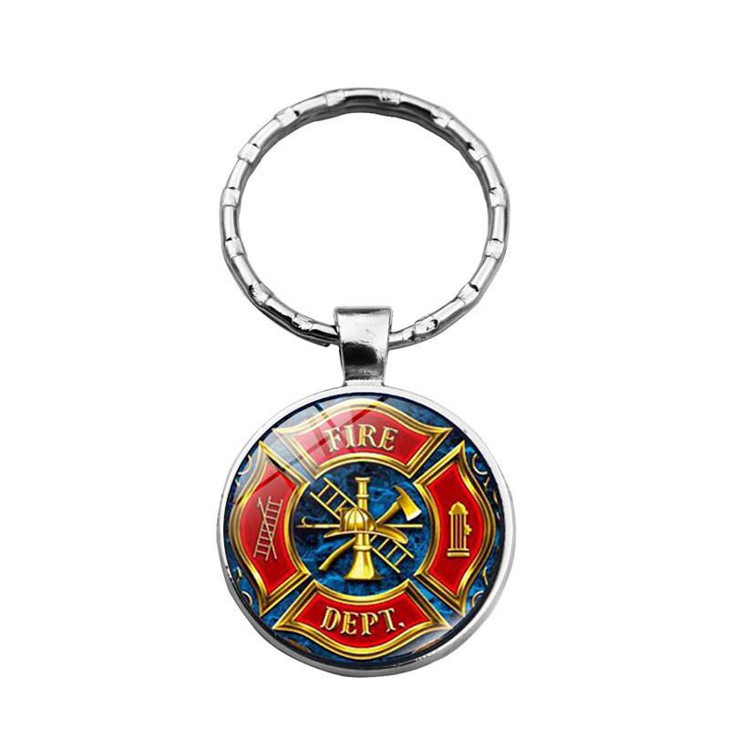 Sleek Rescue Firefighter Emblem Keychain Gemstone Zinc Alloy Key Ring For Men And Women