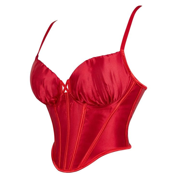 JYL TS Red Steel Ring Cup Hanging Strap Women's Bra Top