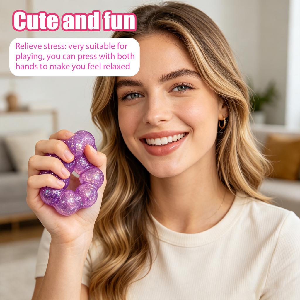 Glitter Donut Shaped Squishy Bracelet Sensory Fidget Toy Soft Stretchable Hand Wristband for Stress Relief and Focus Random Style