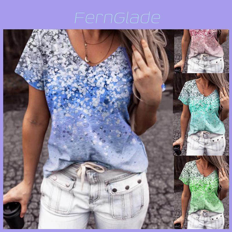 Elegant Womens V-neck Short Sleeve Floral Print Tops T-shirt For Casual Wear