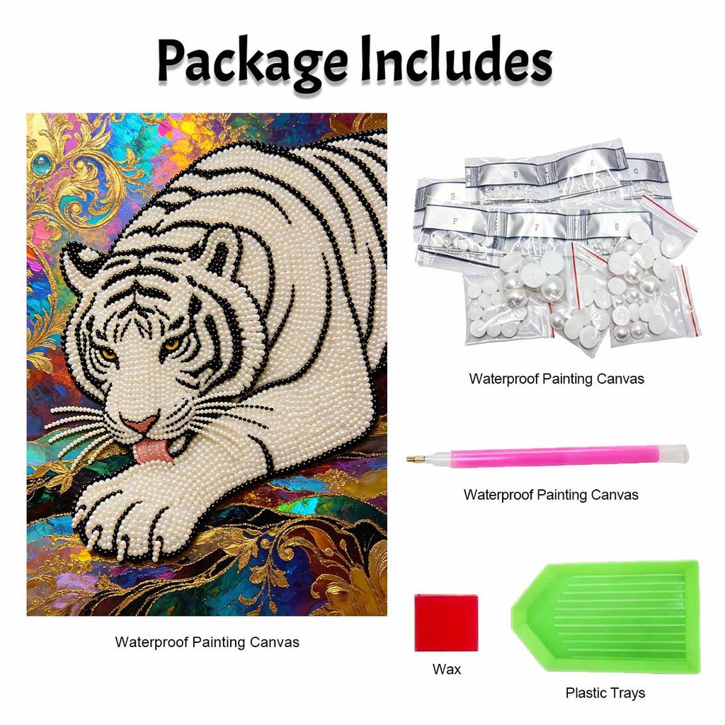 Shiny Pearl Elegant White Tiger DIY Painting Creative Bead Art Craft Household Wall Decoration Nice Present For Art Hobbyists Home Decor Accents
