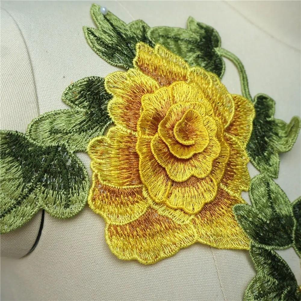 DIY Handmade Embroidery Floral Leaves Appliques Polyester Fiber Floral Patches Wedding Decoration