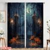 2pcs,2D Plane Printing Light Filtering Curtains Full Moon_ Gloomy Woods_ and Graveyard Versatile Durable Polyester (without Rod)