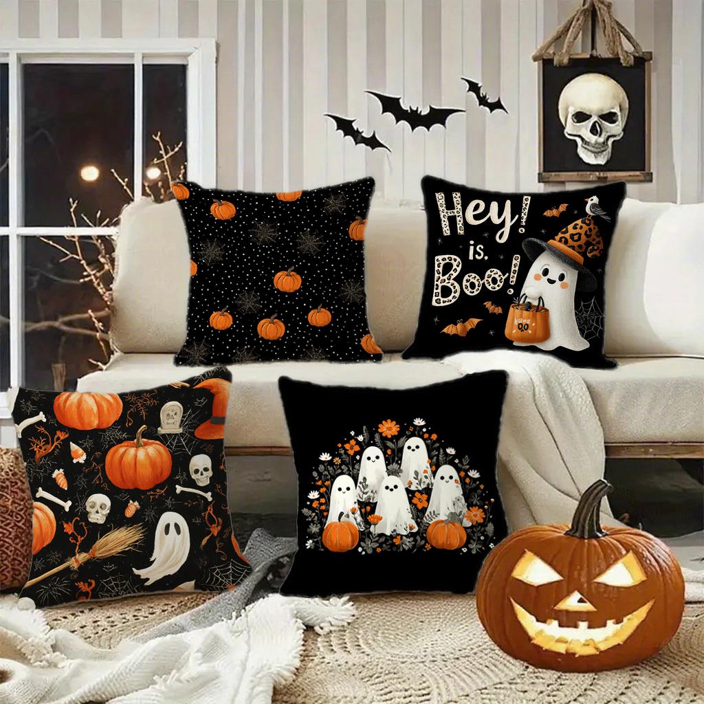Halloween-themed Pumpkin & Ghost PillowsSuitable for Sofa Car Bedroom Decorative Cushion Cover Pillow Cover