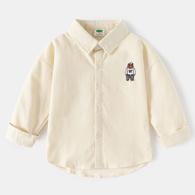 Spring and Autumn Children's Clothing Boys' Solid Color Shirts Children's Korean Style Long-Sleeved Shirts Boys' Baby Lapel Cardigan Embroidered Tops
