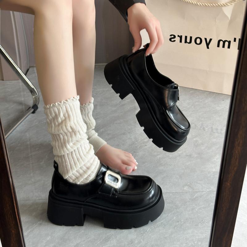 Fashion Street Style Thick Bottom Women Mary Jane Shoes Concise Shallow Slip On Leather Shoes Ladies Outdoor Dress Pumps
