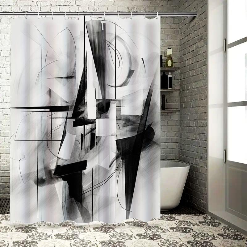 

Modern Black White Shower Curtain With Abstract Design Home Decor Bathroom Accessories Water Repellent Fabric For Bathrooms (L S W60H190(CM)-1 Pcs