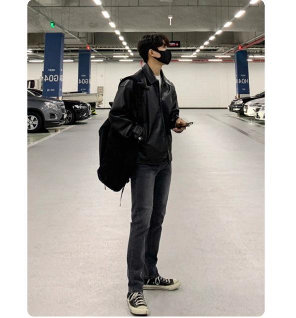 Men's Black Leather Pilot Jacket - Spring/Autumn Trendy Retro Motorcycle Style