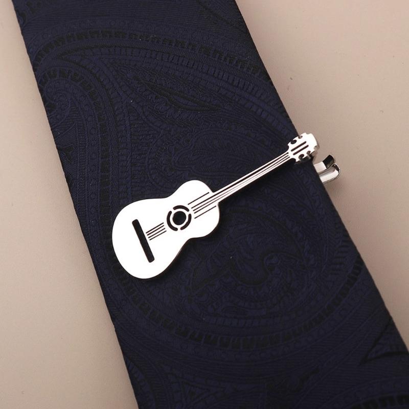 Creative Metal Punk Guitar Tie Clip Instrument Music Note Tie Pin Piano Key Necktie Buckle for Men's Necktie Accessories