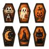 Pumpkin Desktop Signs Vintage Halloween Wooden Table Decoration, Rustic Black Cat Ghost Skeleton Retro Holiday Tabletop Block Sign for Farmhouse
