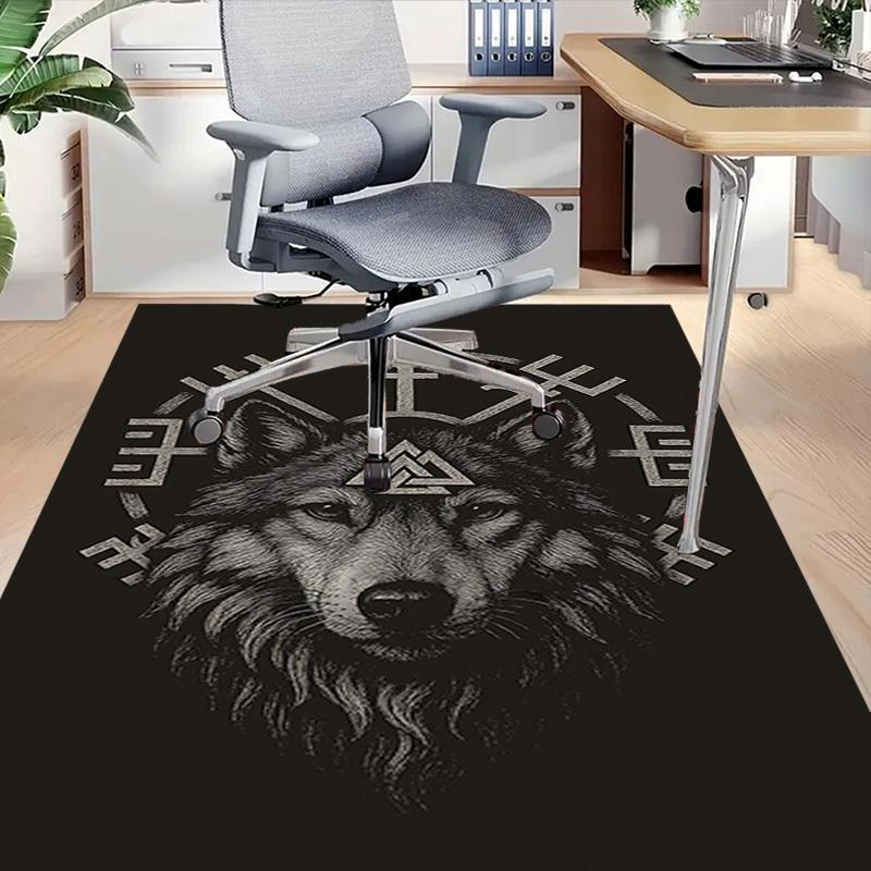 1PC Wolf Norse Non-Slip Floor Carpet Compatible for Office&Living Room&Dining room - Flat-Weave Machine- Soft & Pattern-E248
