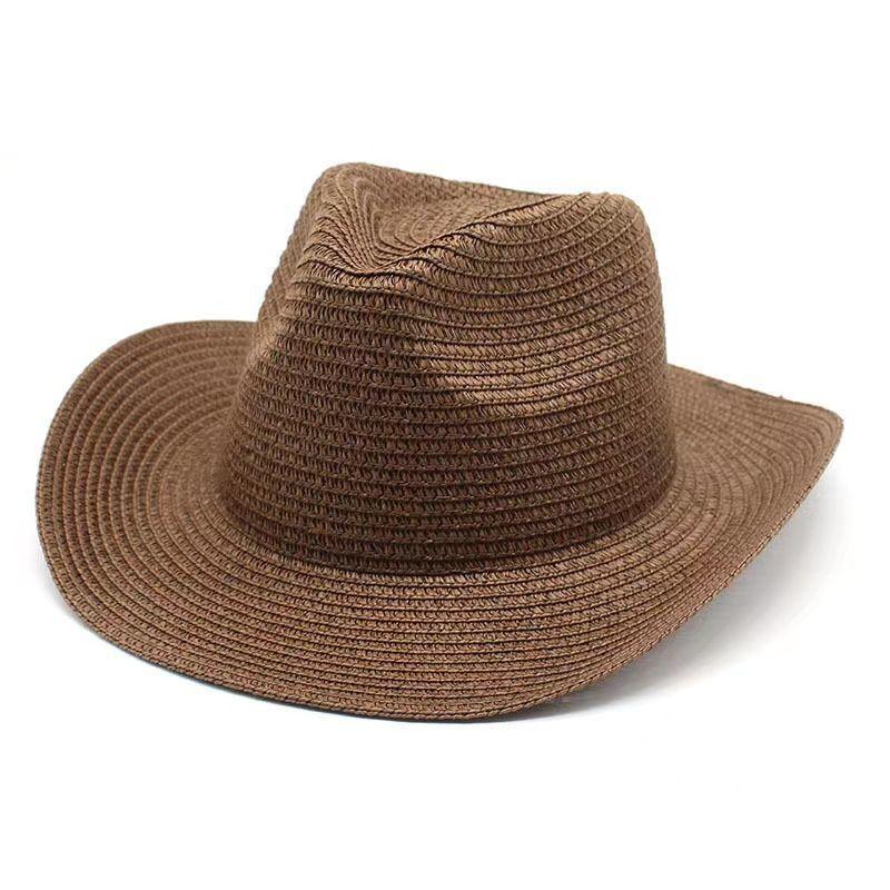 New American straw hat, western denim warped edge, spring and summer thin top hat performance jazz hat, beach hat