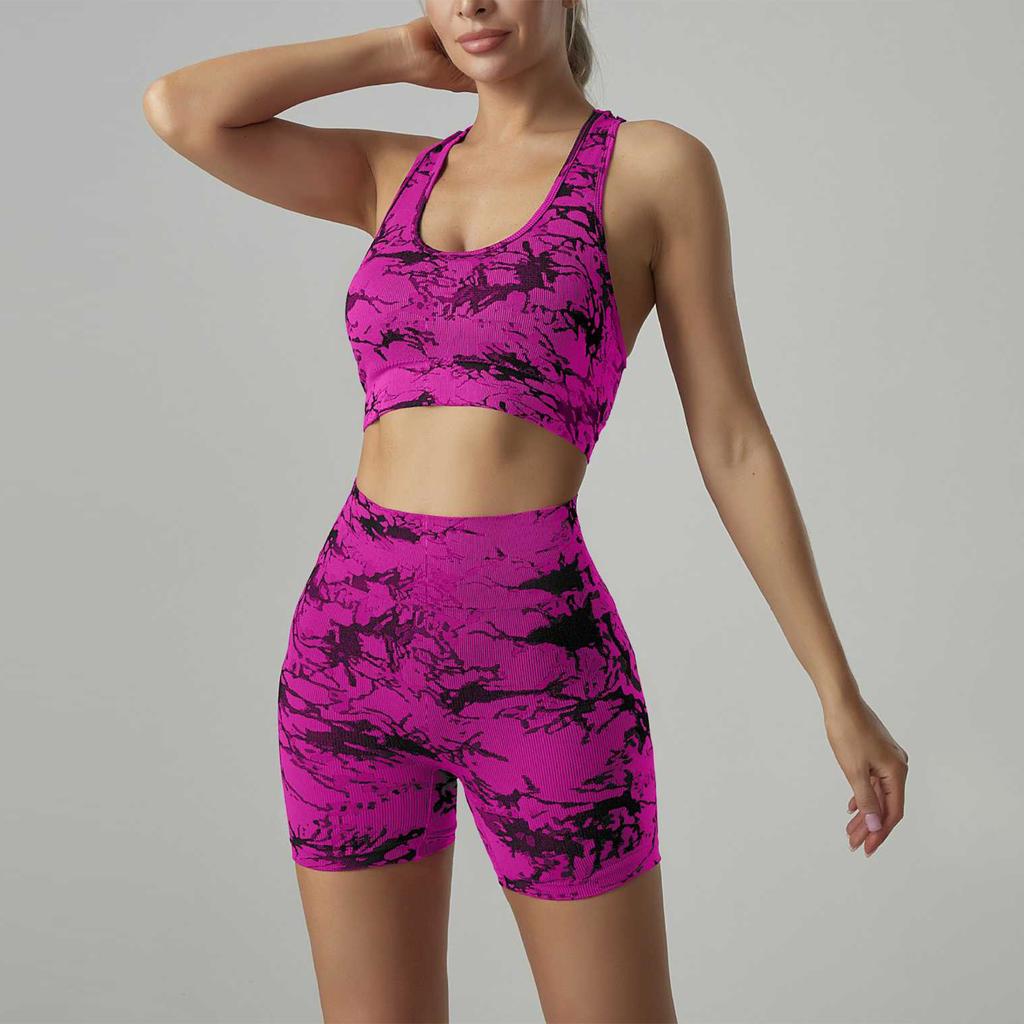 Naadloze Workout Set voor Dames Sportbeha en Hoge Taille Shorts Twee Delige Outfits Rekbare Sportschool Yoga Hardlopen Fitnesspak