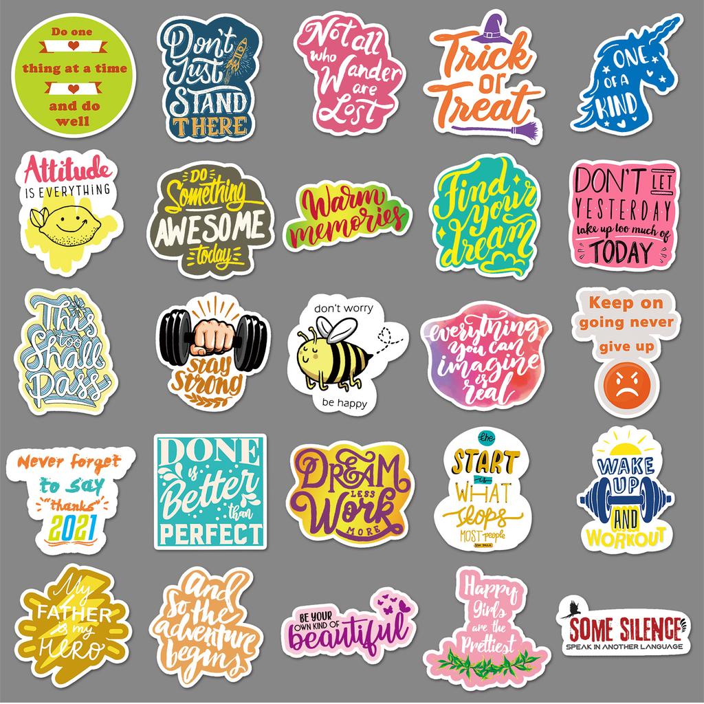 50 Inspirational English Mottos Doodle Personalized Suitcase Laptop Car Refrigerator Decoration Stickers
