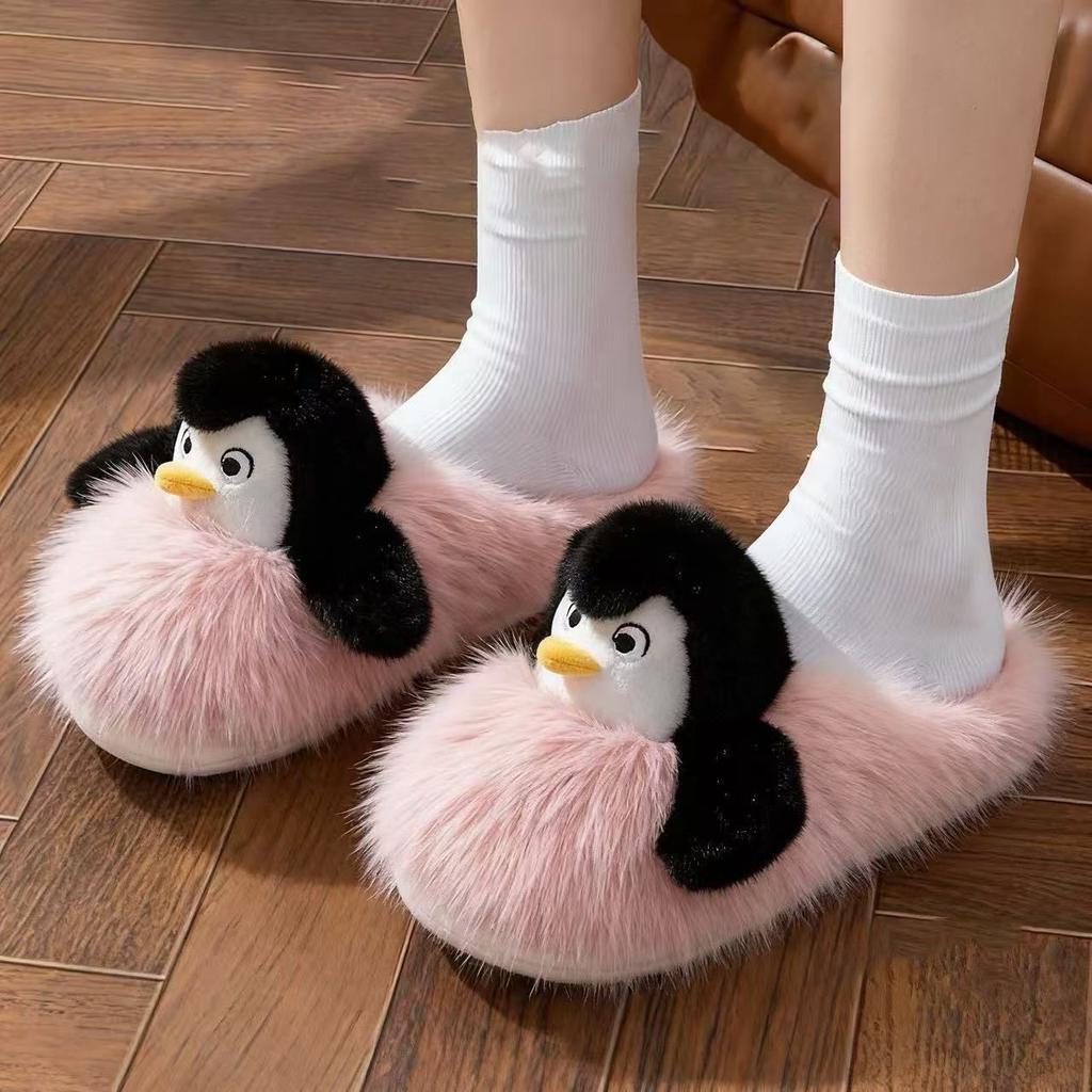 Cute cartoon warm fluffy bag head slippers autumn new comfortable versatile soft-bottomed cotton slippers